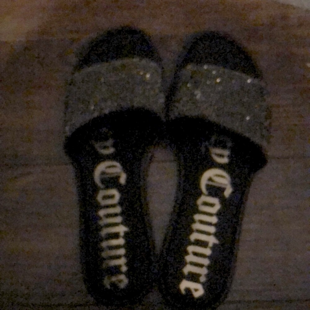 Juicy Couture black sandals slides with silver bling size 10